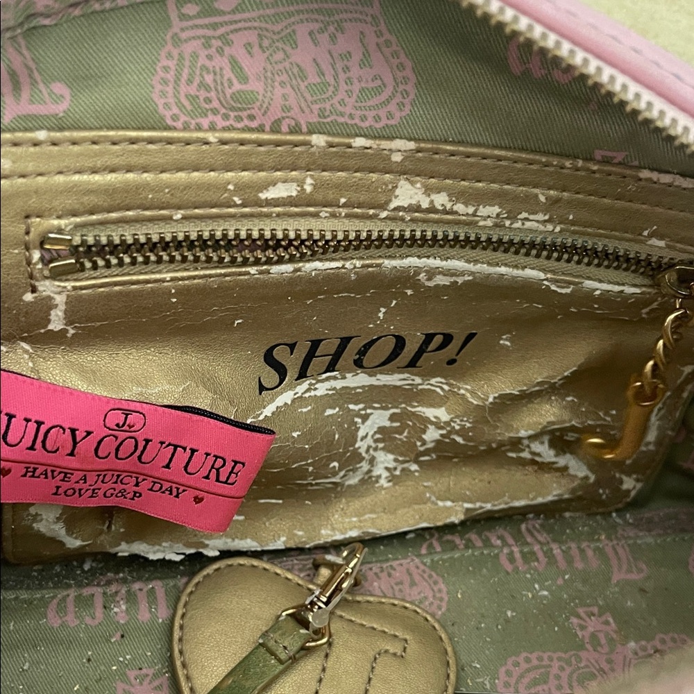 Vintage Juicy Couture Pink & Light Green Satchel with Light Green Pom Poms - Picture 12 of 16